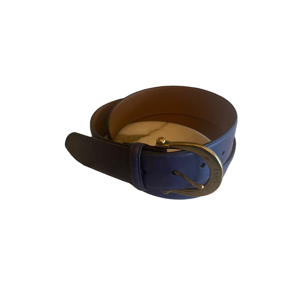 Chaps Blue vegan Leather Brass Buckle Belt Size Medium